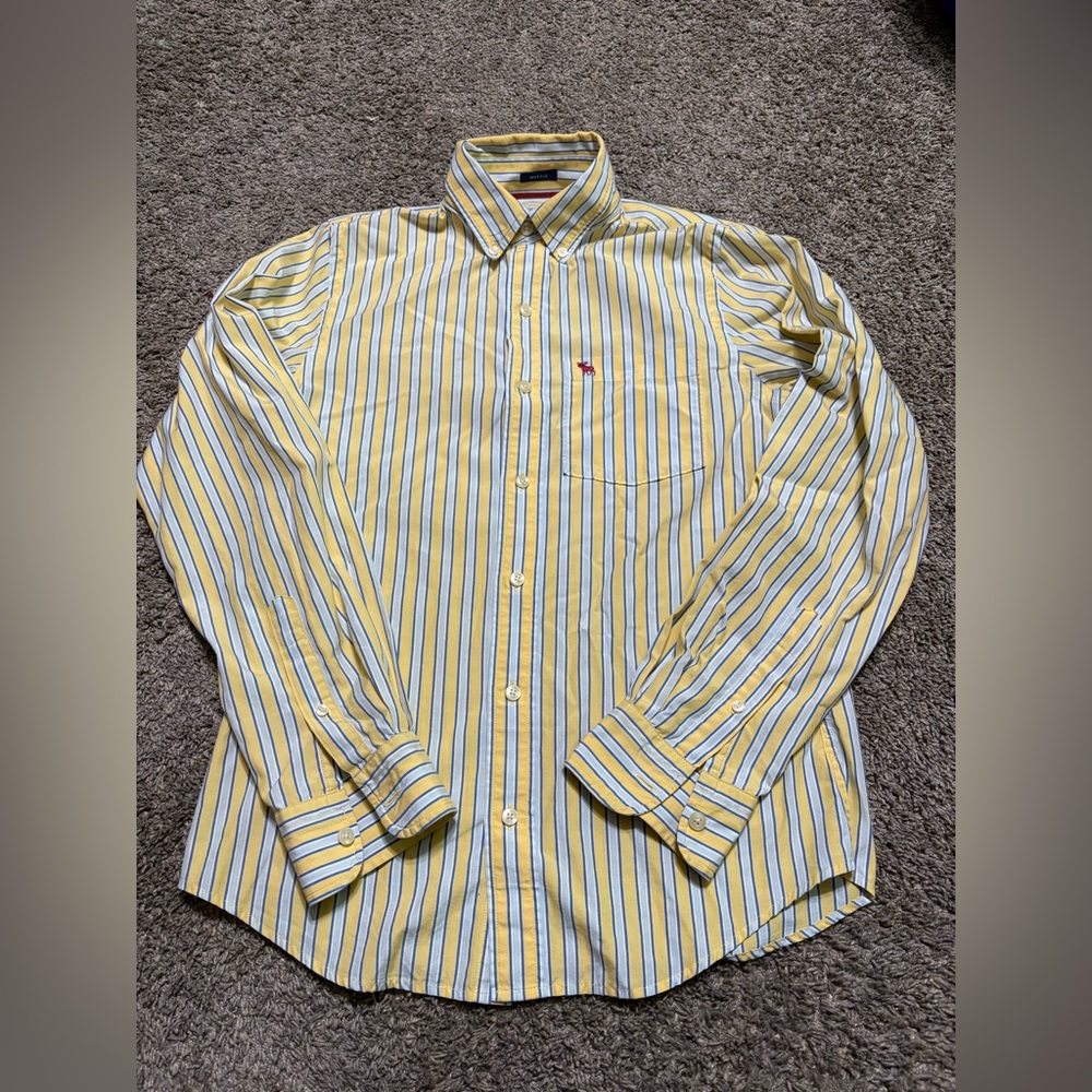 Abercrombie & Fitch dress shirt Muscle Mens Small Button collar Yellow/Blue‎